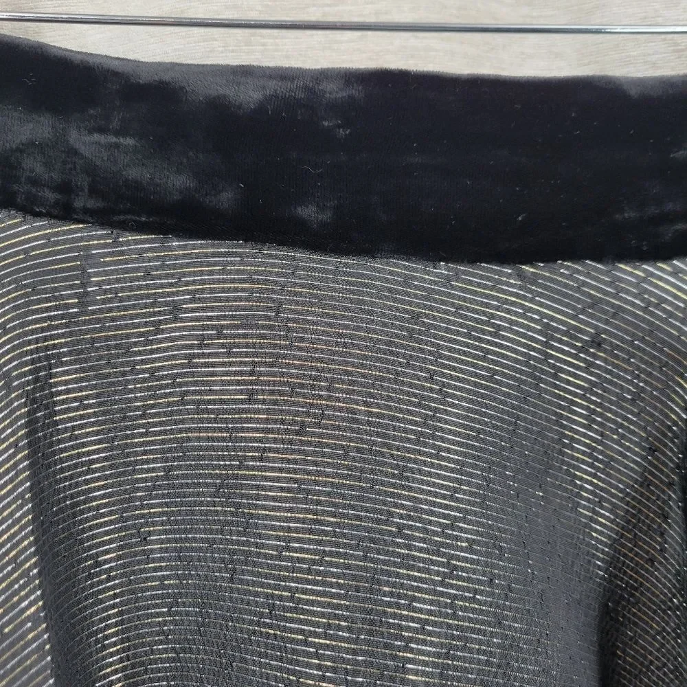50s Handmade Lurex Black and Gold Striped Fabric Maxi Skirt Velvet Waistband
